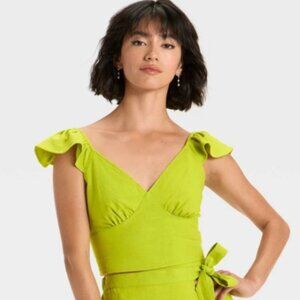 Lime Green Ruffle Sleeve Crop Top